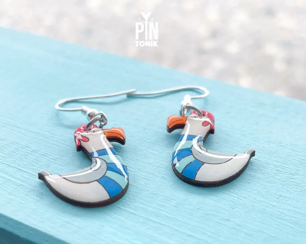 Bijoux - Boucles d'oreilles mouette - Bois peint original et argent sterling - Bijoux nautiques - PINTONIK