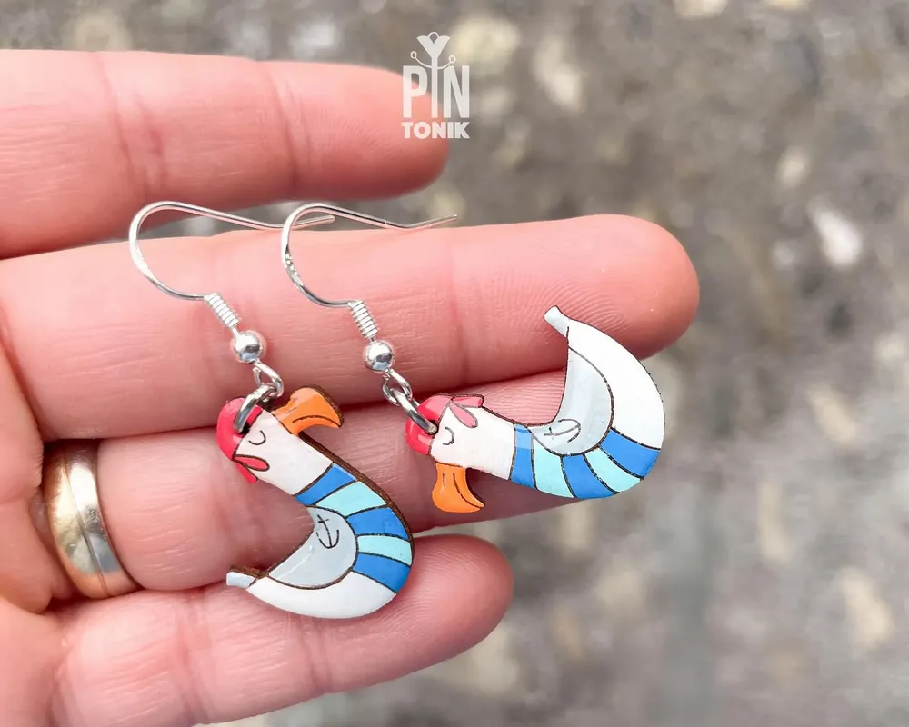 Bijoux - Boucles d'oreilles mouette - Bois peint original et argent sterling - Bijoux nautiques - PINTONIK
