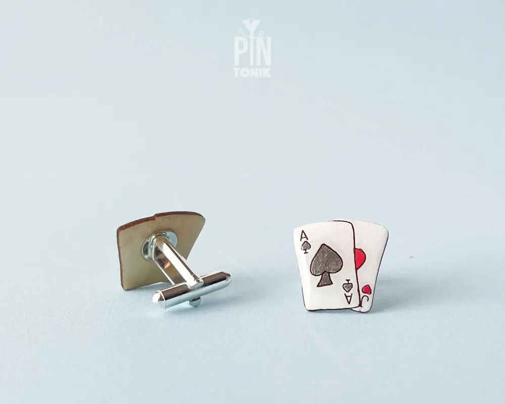 Jewelry - Ace of Spades Cufflinks - Hand-Painted Wooden Poker Gifts - PINTONIK