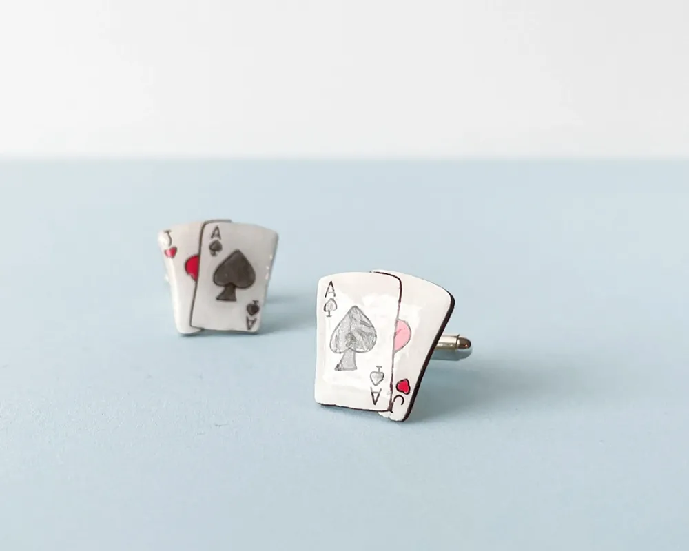 Jewelry - Ace of Spades Cufflinks - Hand-Painted Wooden Poker Gifts - PINTONIK