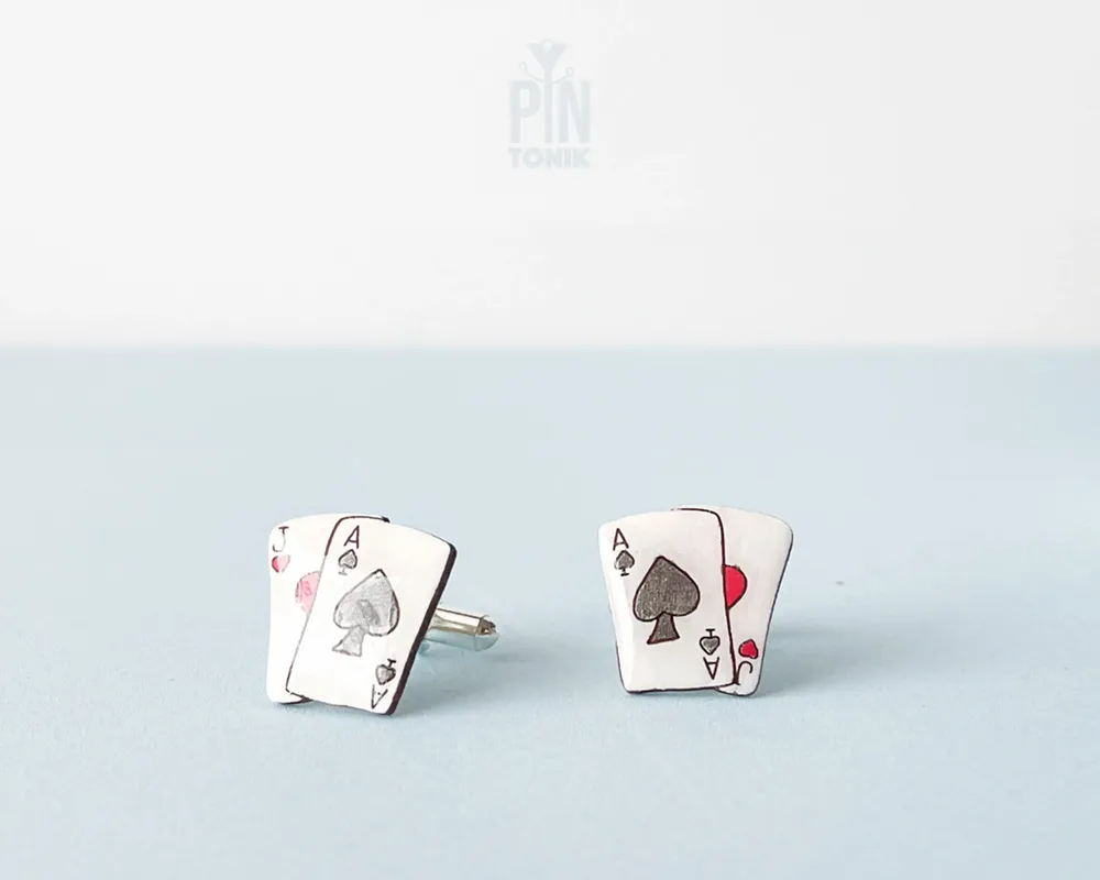 Jewelry - Ace of Spades Cufflinks - Hand-Painted Wooden Poker Gifts - PINTONIK