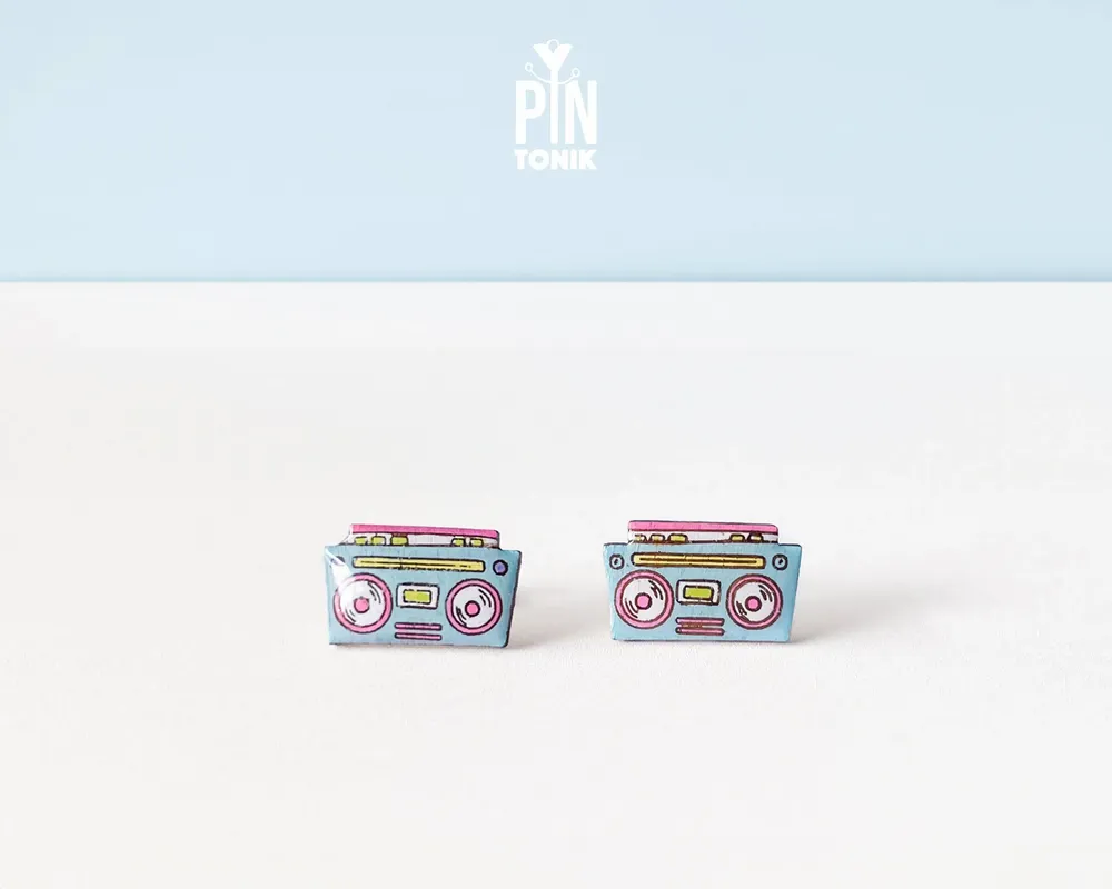 Jewelry - Retro Boombox Earrings - Funky Music Earrings - Quirky 80s Wood Jewelry - PINTONIK