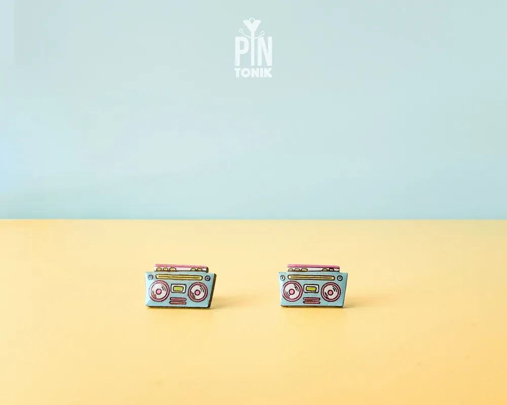 Jewelry - Retro Boombox Earrings - Funky Music Earrings - Quirky 80s Wood Jewelry - PINTONIK