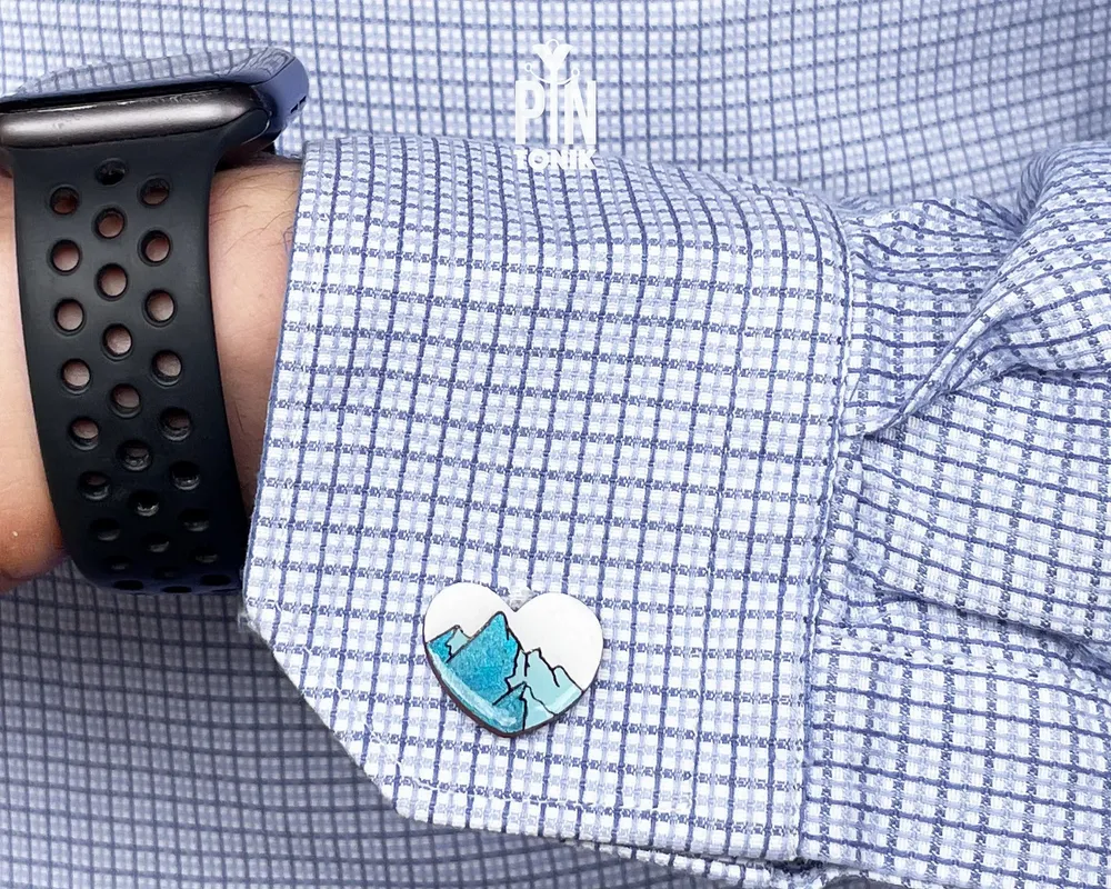 Jewelry - Wooden Mountain Cufflinks - Ski Snowboard Design - PINTONIK