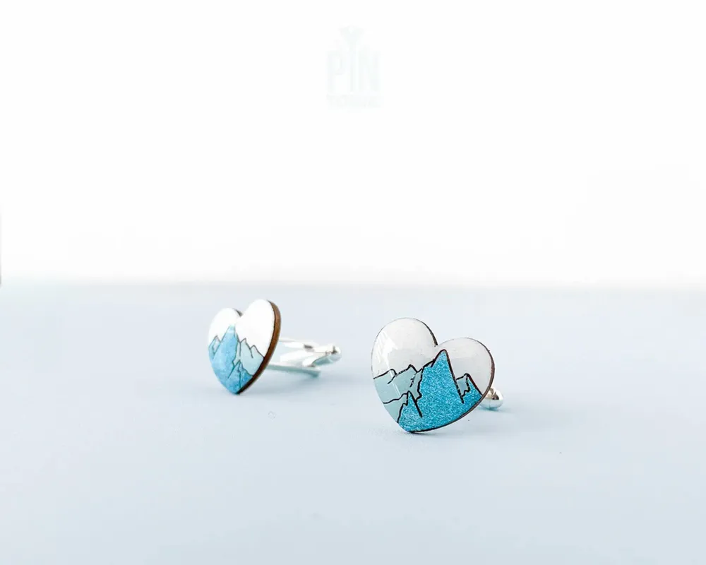 Jewelry - Wooden Mountain Cufflinks - Ski Snowboard Design - PINTONIK