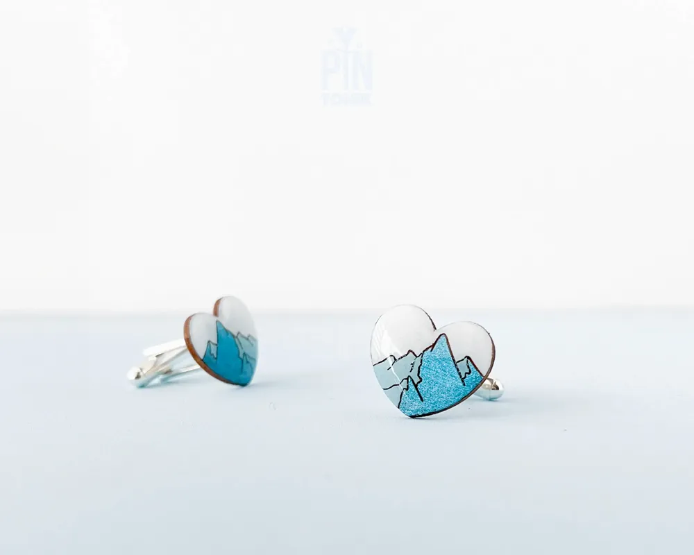 Jewelry - Wooden Mountain Cufflinks - Ski Snowboard Design - PINTONIK