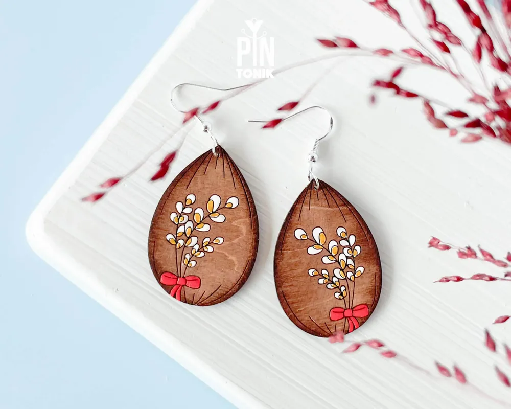 Jewelry - Easter Pussy Willow Earrings - Spring Boho Jewelry - Floral Mother's Day Gift - PINTONIK