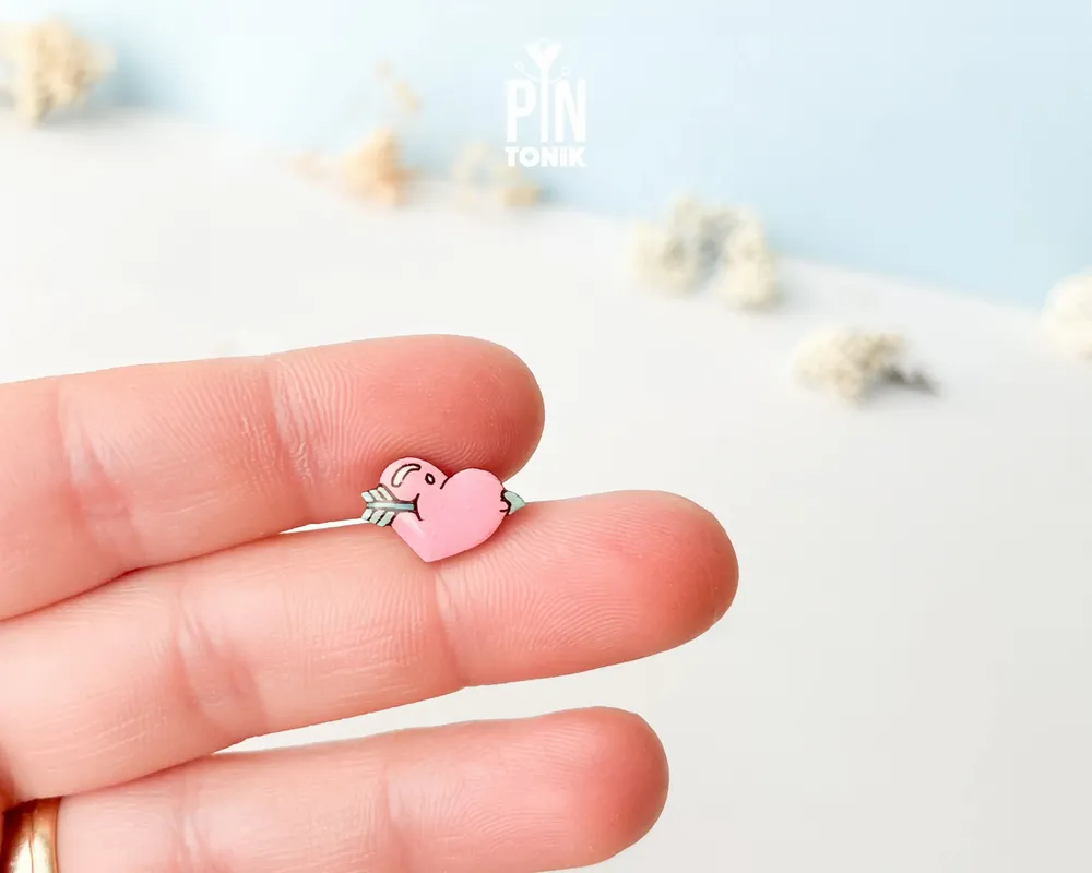 Jewelry - Pink Heart Stud Earrings - Wooden Love Arrow Jewelry - PINTONIK