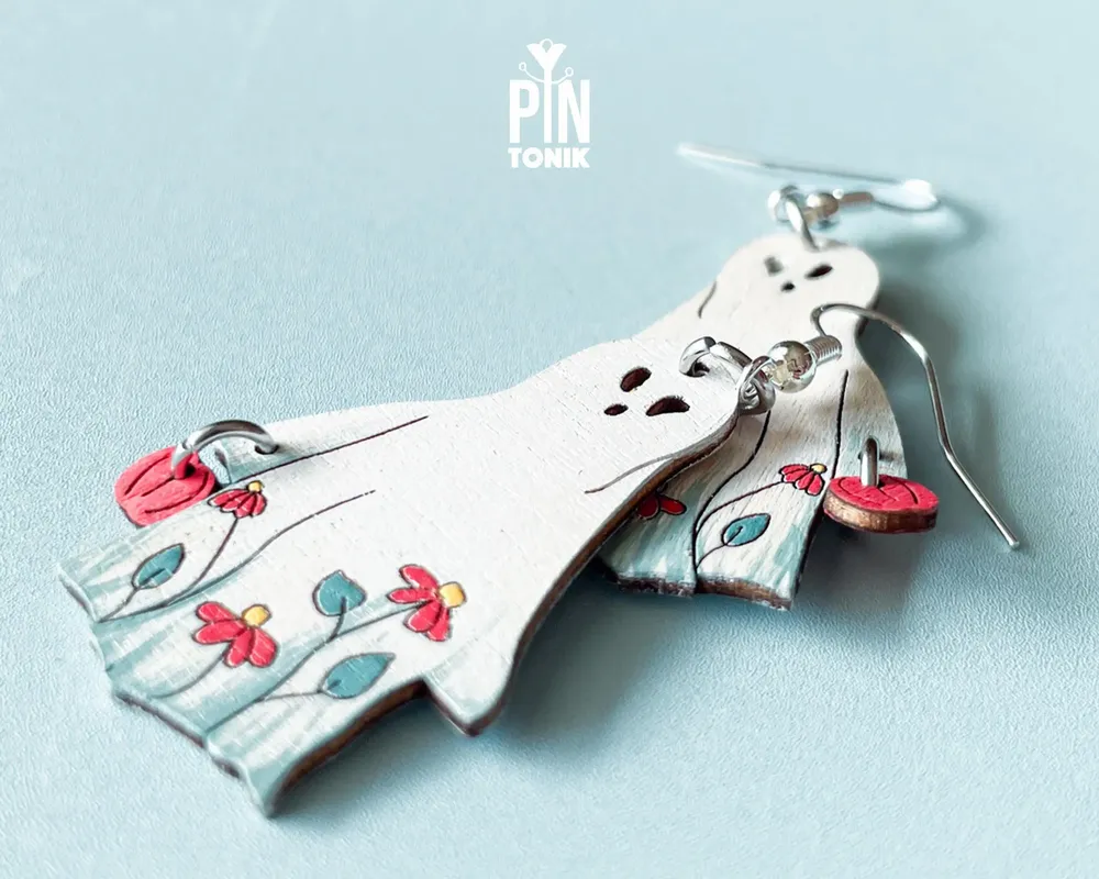 Jewelry - Halloween Ghost Earrings - Spooky Fall Jewelry with Jack O Lantern Pumpkin - PINTONIK