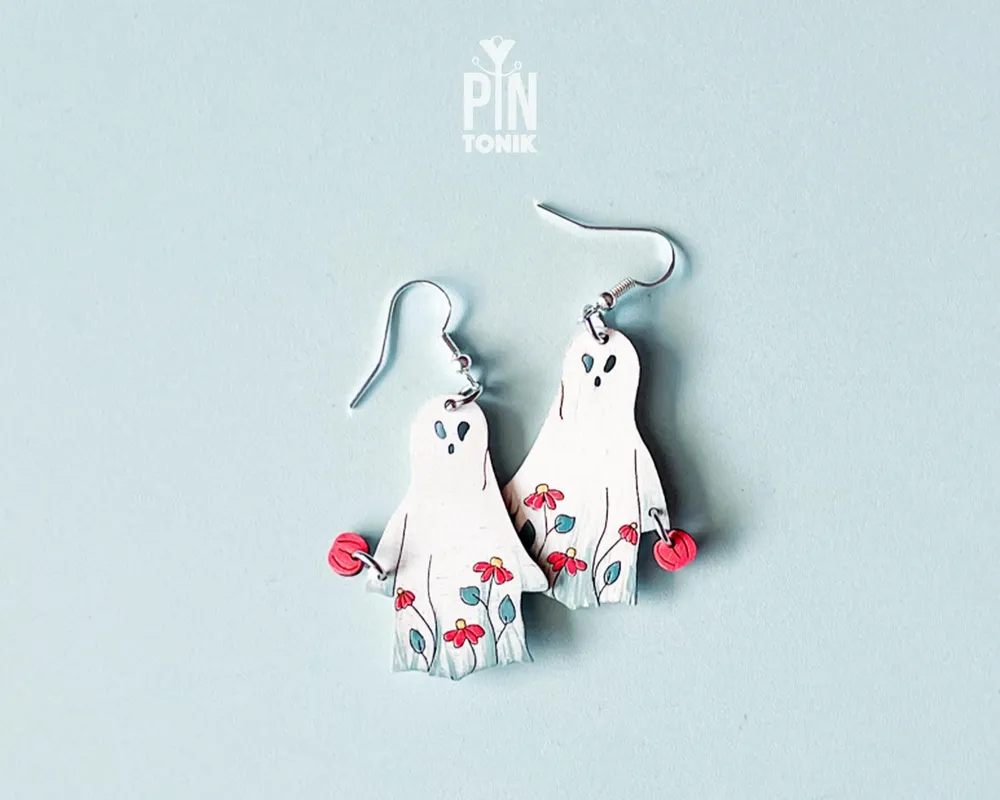 Jewelry - Halloween Ghost Earrings - Spooky Fall Jewelry with Jack O Lantern Pumpkin - PINTONIK