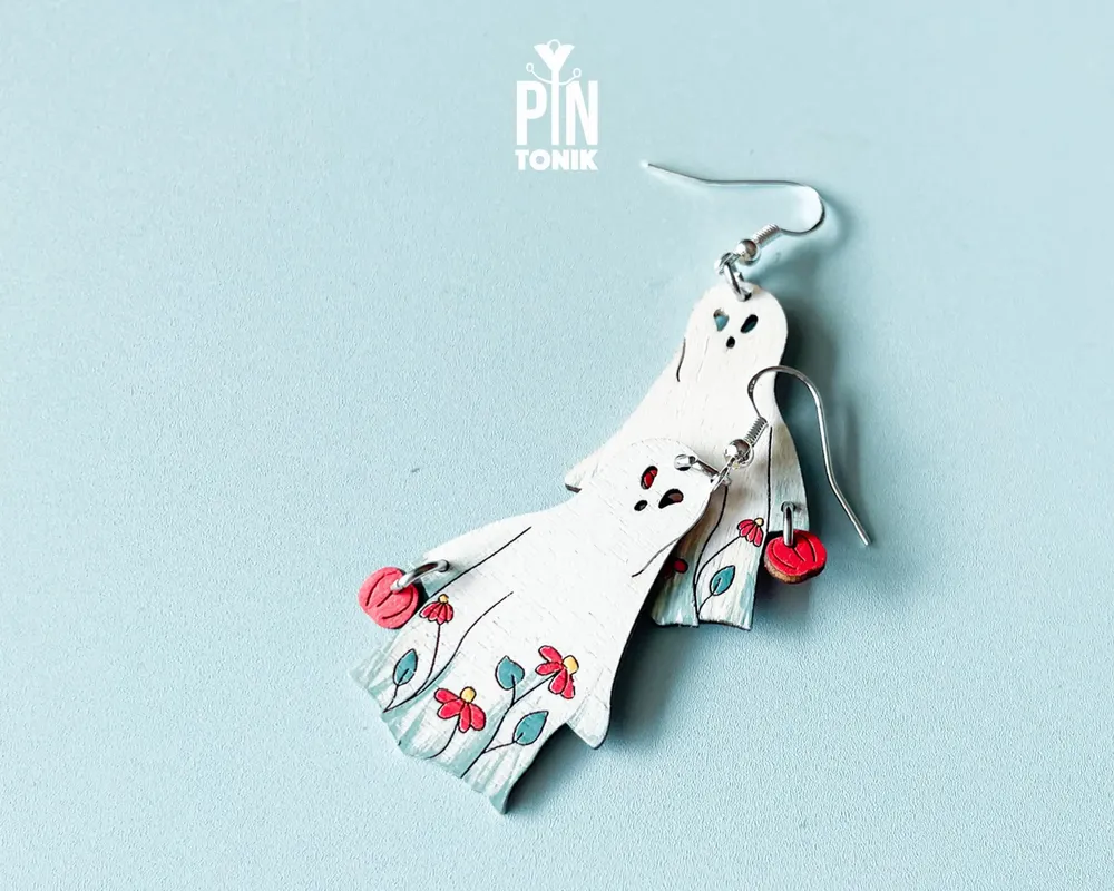 Jewelry - Halloween Ghost Earrings - Spooky Fall Jewelry with Jack O Lantern Pumpkin - PINTONIK