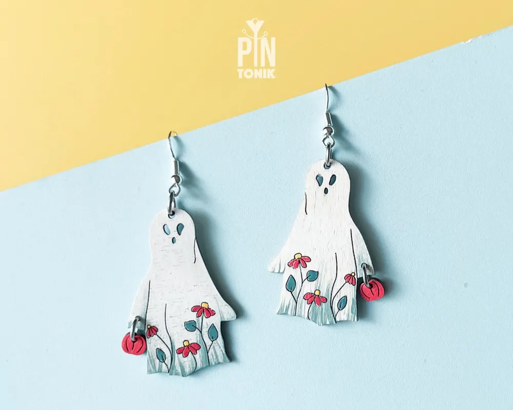 Jewelry - Halloween Ghost Earrings - Spooky Fall Jewelry with Jack O Lantern Pumpkin - PINTONIK