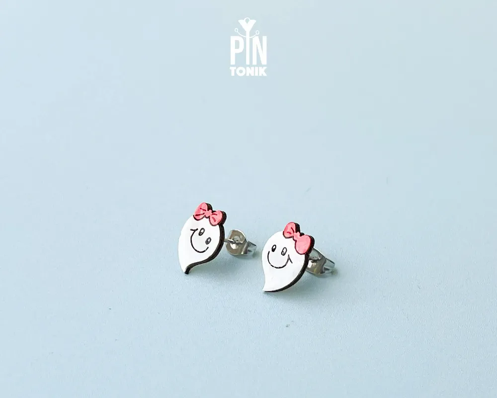 Jewelry - Wooden Ghost Stud Earrings - Spooky Halloween Jewelry - PINTONIK