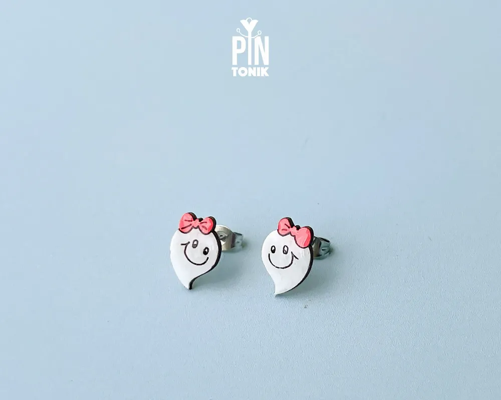 Jewelry - Wooden Ghost Stud Earrings - Spooky Halloween Jewelry - PINTONIK