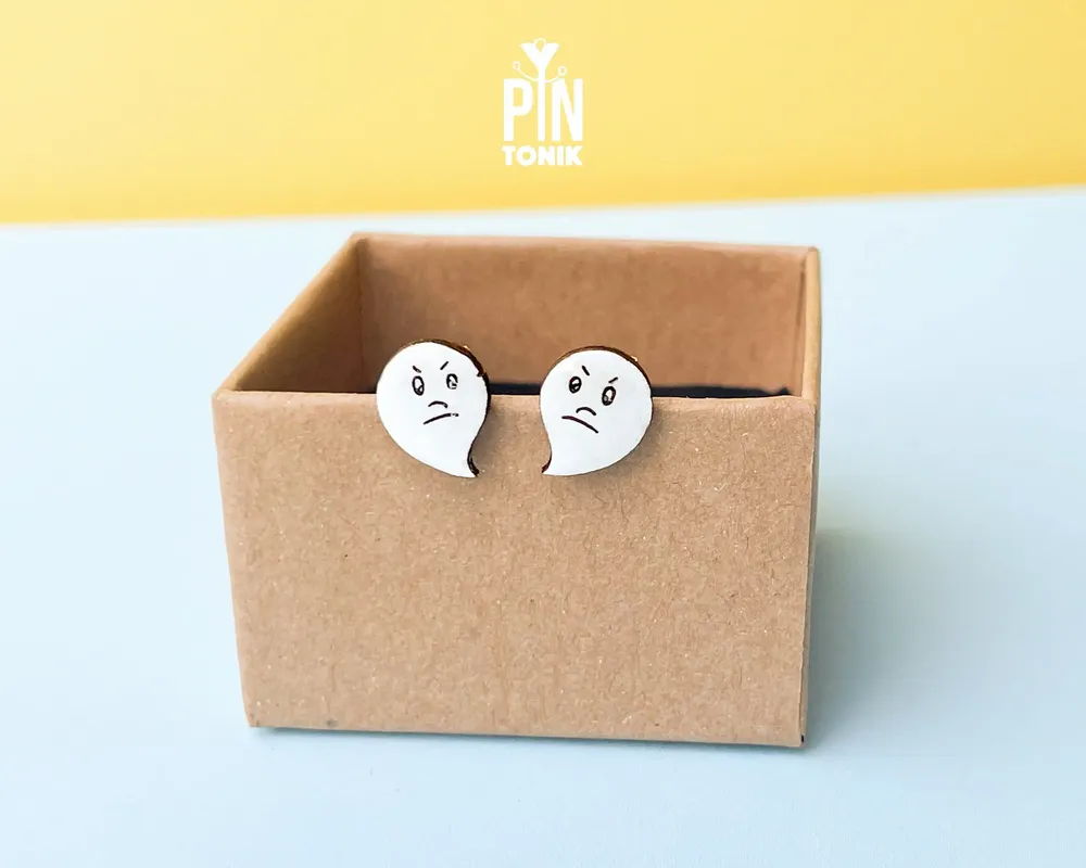 Jewelry - Wooden Ghost Stud Earrings - Spooky Halloween Jewelry - PINTONIK