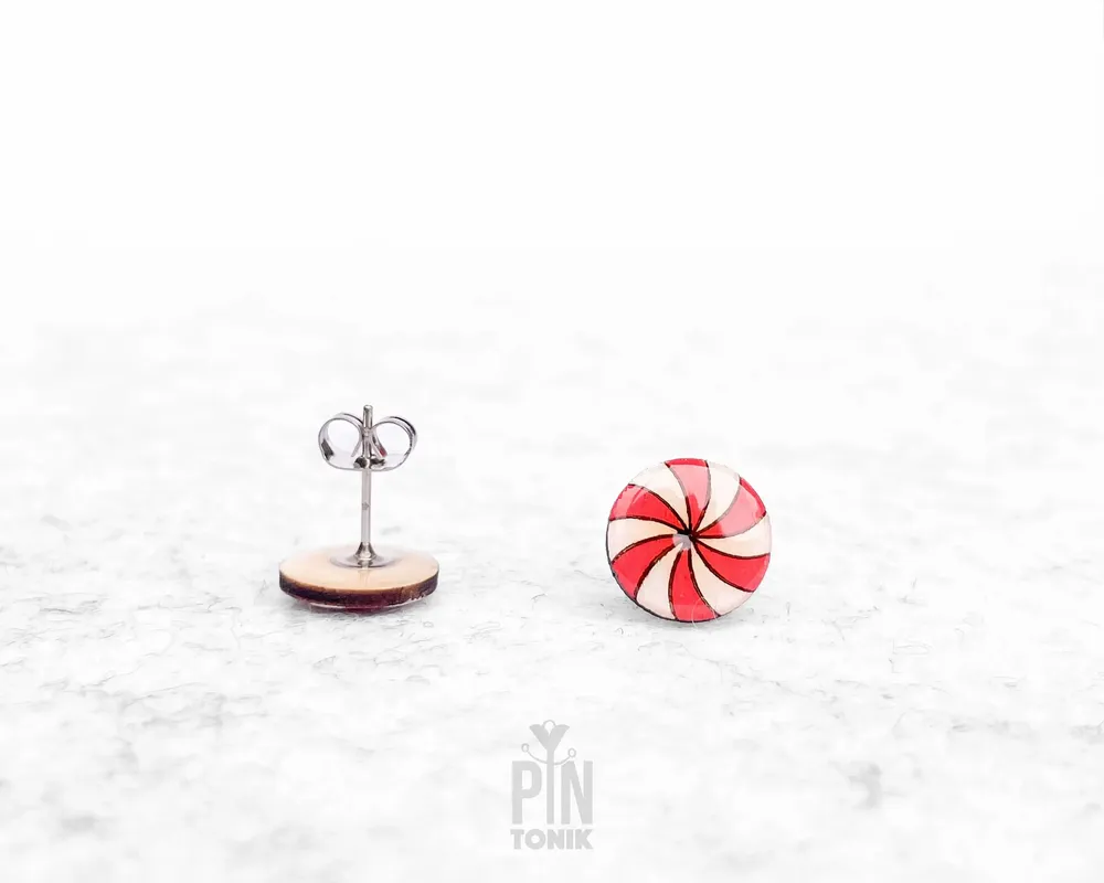 Jewelry - Peppermint Candy Cane Stud Earrings - Funny Secret Santa or Christmas Gift - PINTONIK