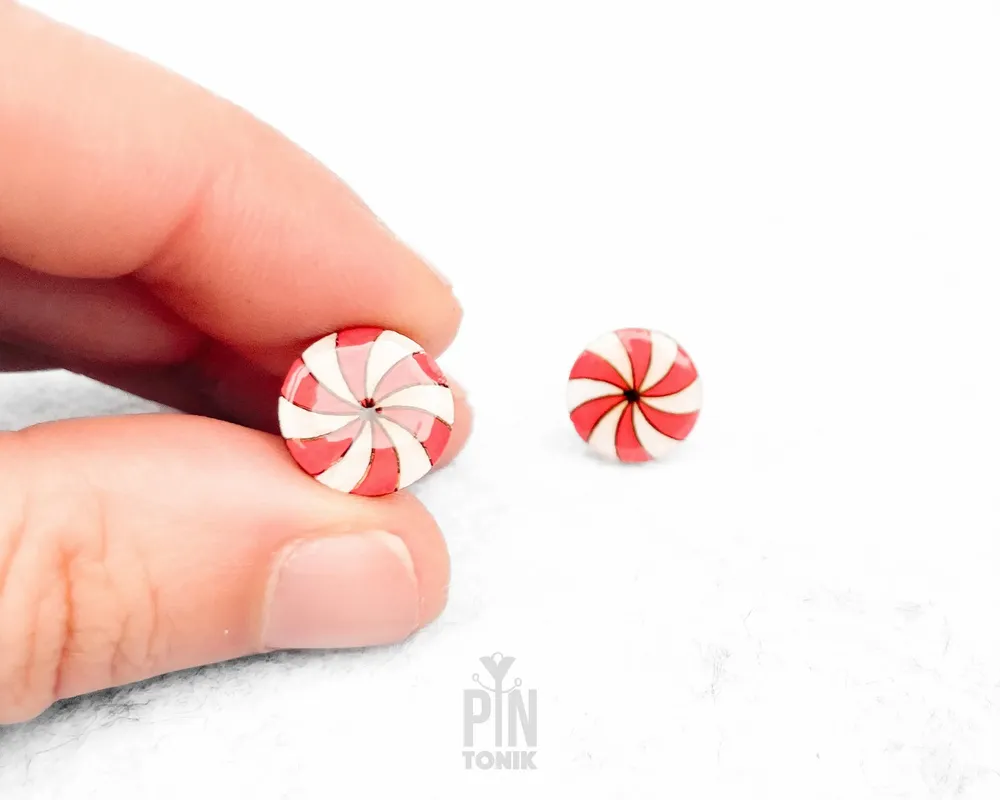 Jewelry - Peppermint Candy Cane Stud Earrings - Funny Secret Santa or Christmas Gift - PINTONIK