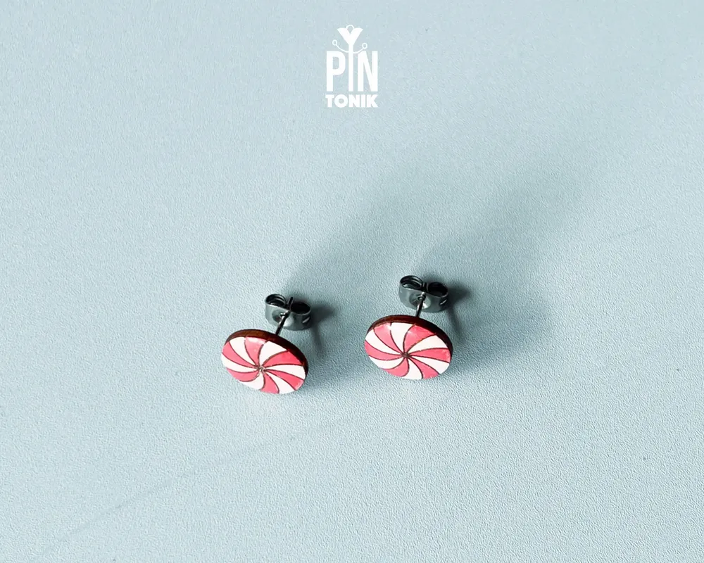 Jewelry - Peppermint Candy Cane Stud Earrings - Funny Secret Santa or Christmas Gift - PINTONIK