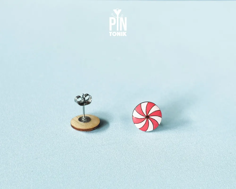 Jewelry - Peppermint Candy Cane Stud Earrings - Funny Secret Santa or Christmas Gift - PINTONIK