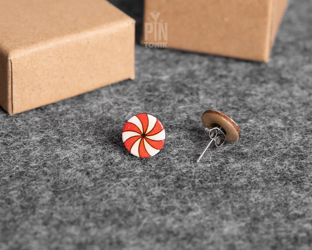 Jewelry - Peppermint Candy Cane Stud Earrings - Funny Secret Santa or Christmas Gift - PINTONIK