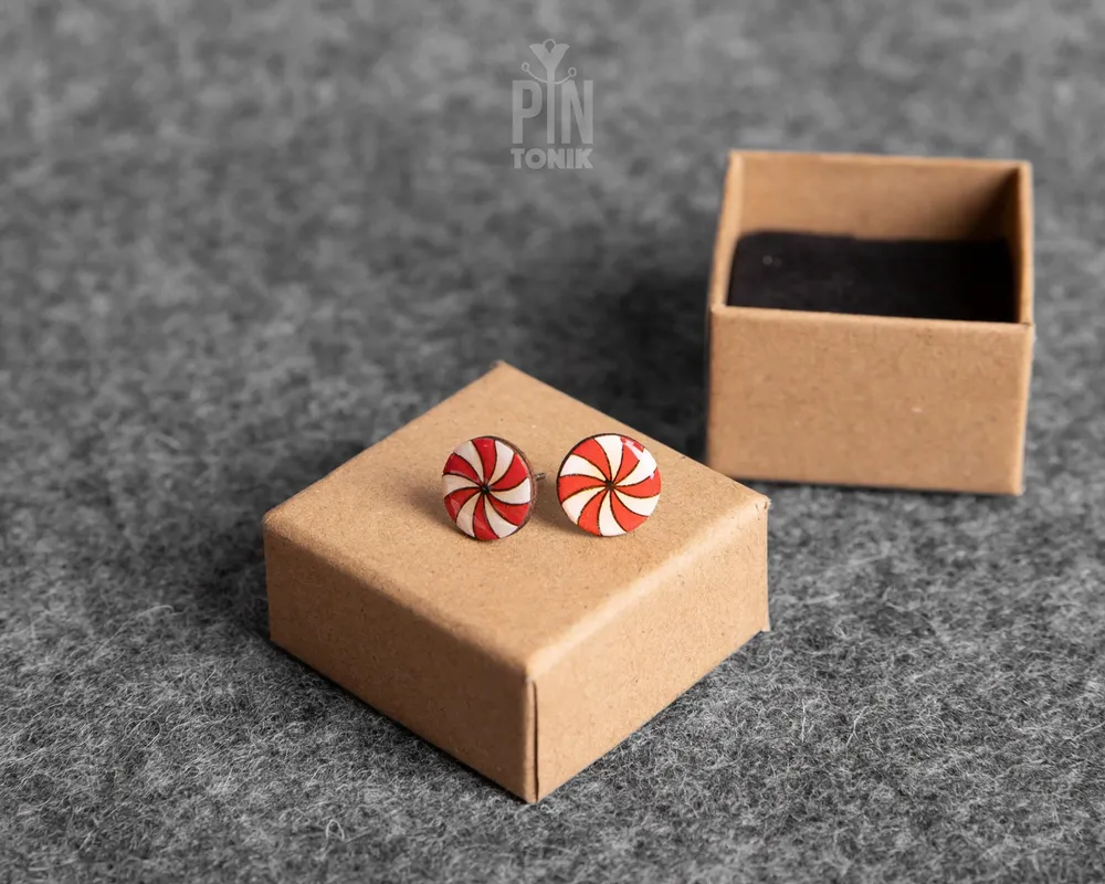 Jewelry - Peppermint Candy Cane Stud Earrings - Funny Secret Santa or Christmas Gift - PINTONIK