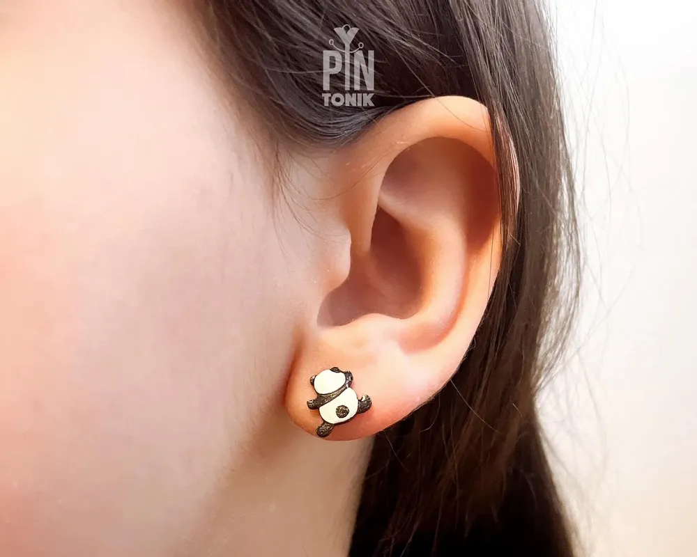 Jewelry - Funny Panda Earrings - Wood & Stainless Steel Animal Jewelry - PINTONIK