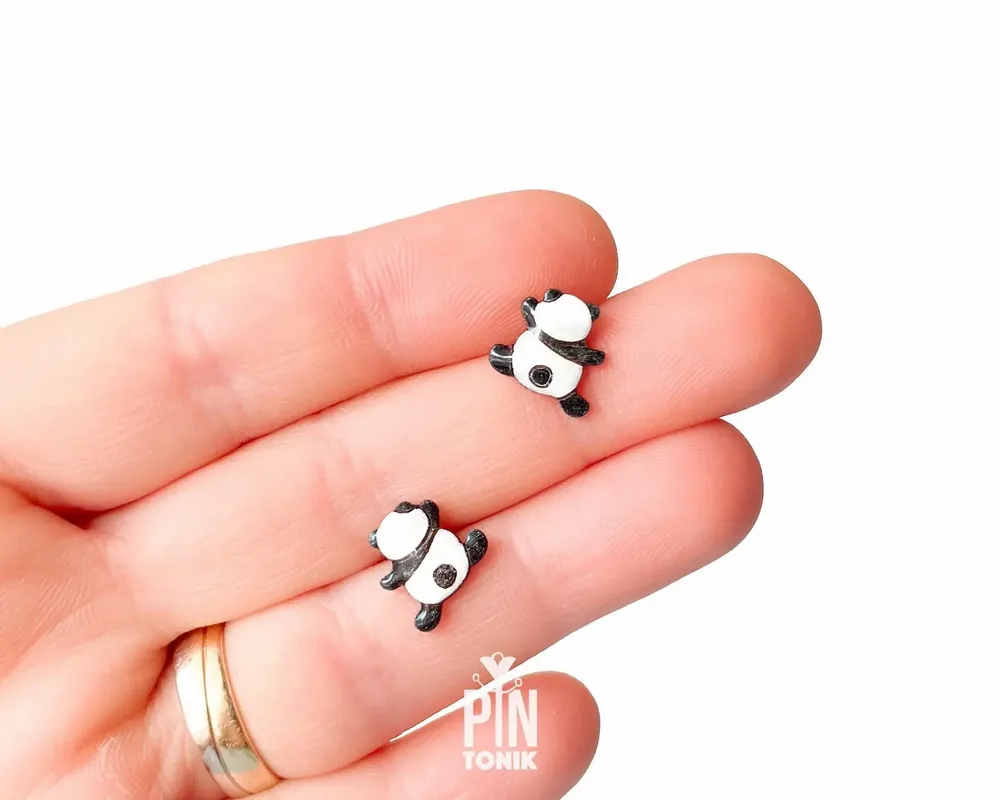 Jewelry - Funny Panda Earrings - Wood & Stainless Steel Animal Jewelry - PINTONIK