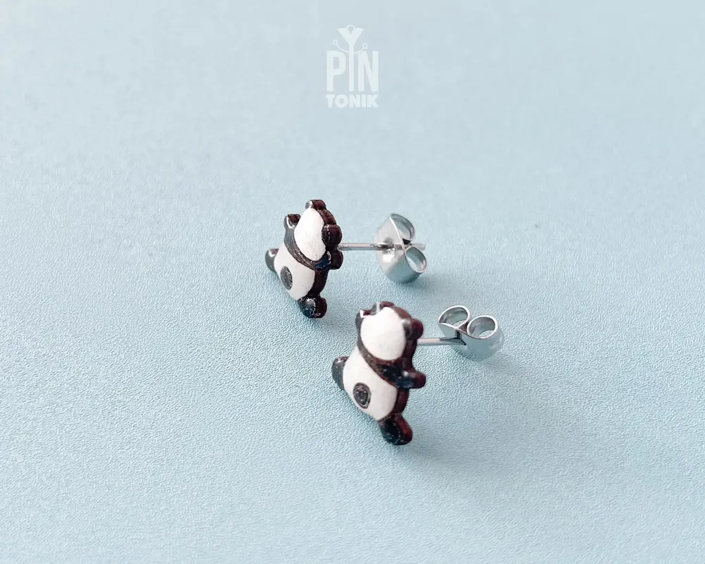 Jewelry - Funny Panda Earrings - Wood & Stainless Steel Animal Jewelry - PINTONIK