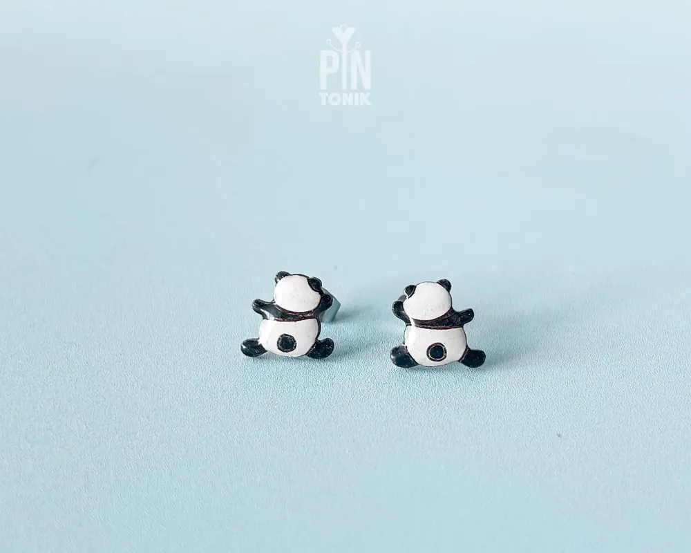 Jewelry - Funny Panda Earrings - Wood & Stainless Steel Animal Jewelry - PINTONIK