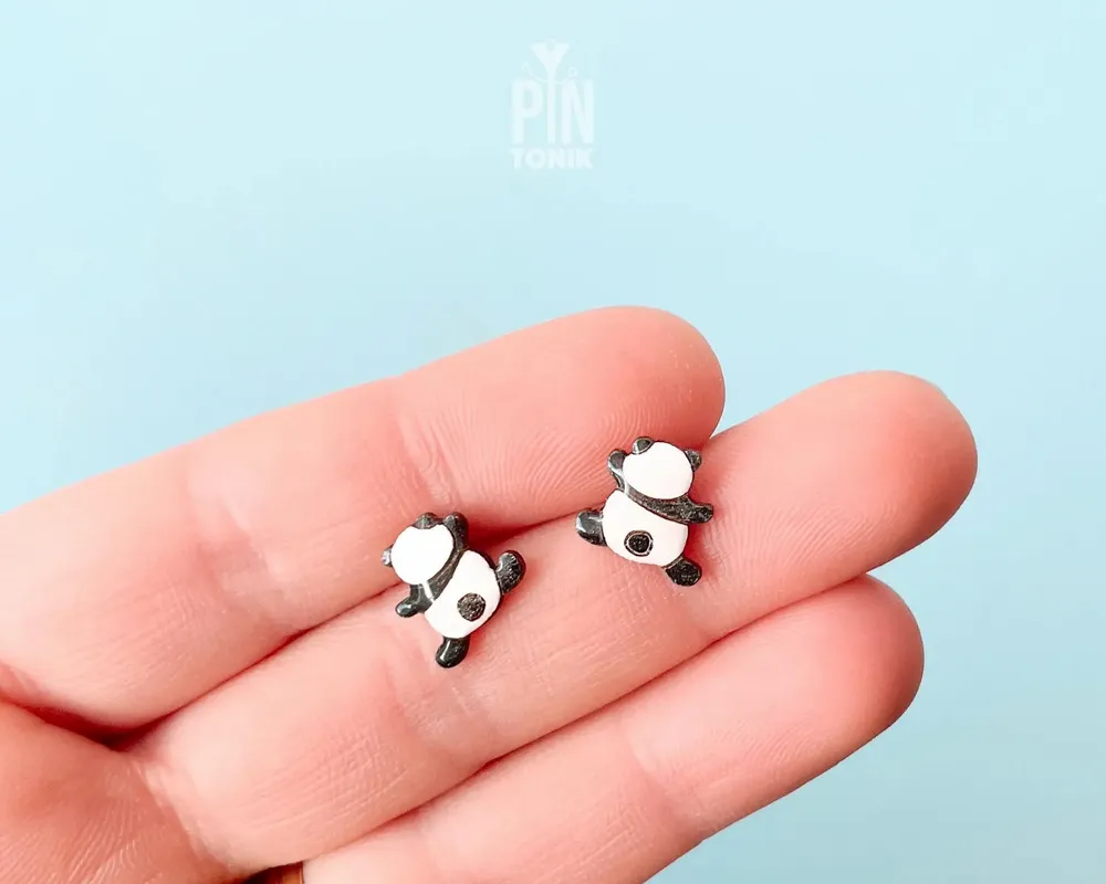 Jewelry - Funny Panda Earrings - Wood & Stainless Steel Animal Jewelry - PINTONIK