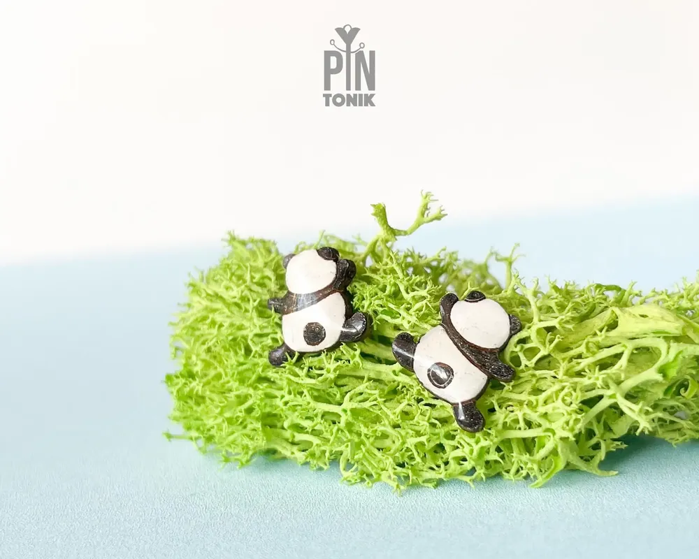 Jewelry - Funny Panda Earrings - Wood & Stainless Steel Animal Jewelry - PINTONIK