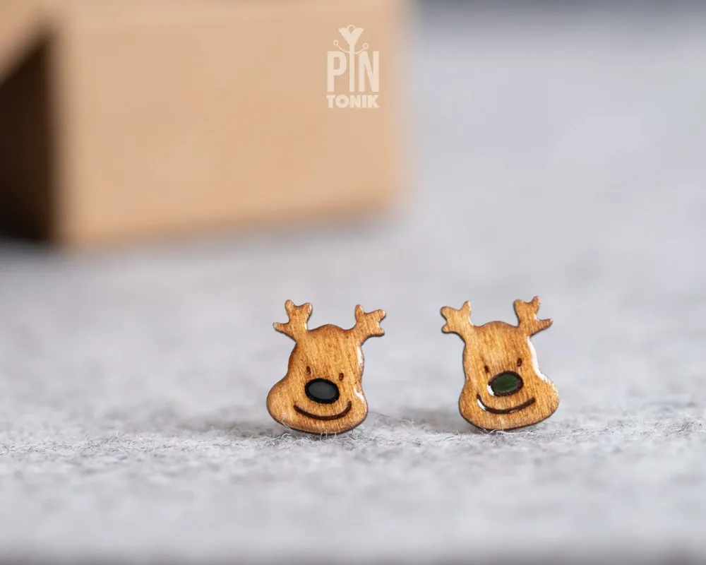 Jewelry - Funny Reindeer Stud Earrings - Quirky Christmas jewelry - Secret Santa Gift or Stocking Stuffer - PINTONIK