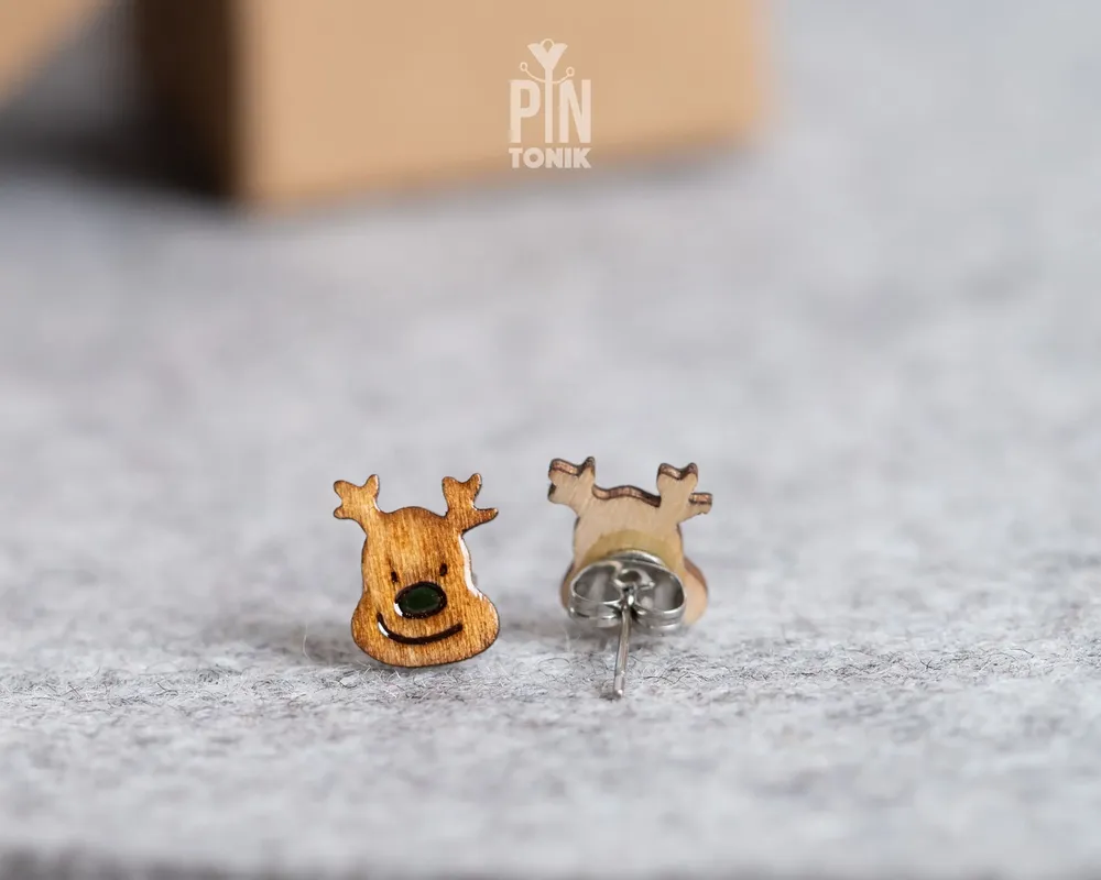 Jewelry - Funny Reindeer Stud Earrings - Quirky Christmas jewelry - Secret Santa Gift or Stocking Stuffer - PINTONIK