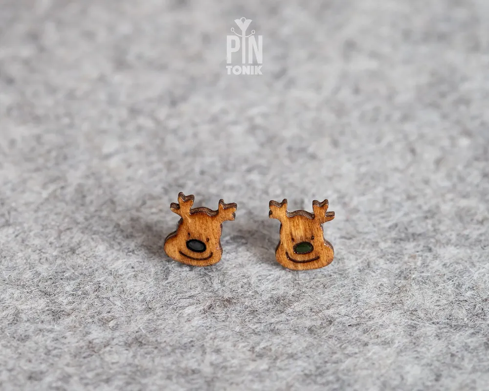Jewelry - Funny Reindeer Stud Earrings - Quirky Christmas jewelry - Secret Santa Gift or Stocking Stuffer - PINTONIK