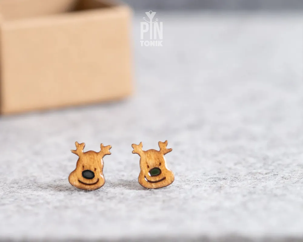 Jewelry - Funny Reindeer Stud Earrings - Quirky Christmas jewelry - Secret Santa Gift or Stocking Stuffer - PINTONIK