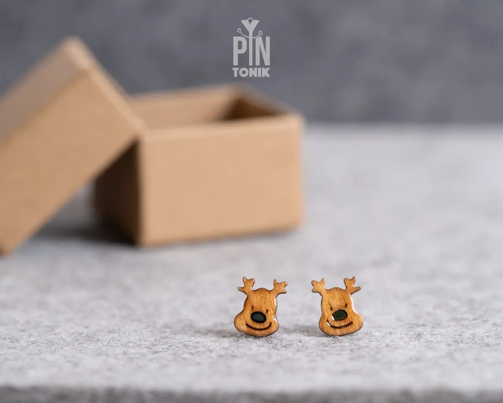 Jewelry - Funny Reindeer Stud Earrings - Quirky Christmas jewelry - Secret Santa Gift or Stocking Stuffer - PINTONIK
