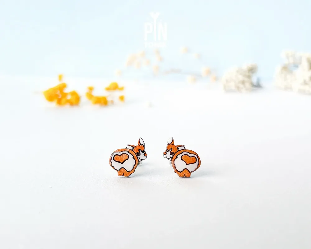 Jewelry - Welsh Corgi Stud Earrings - Funny Corgi Butt Gift for Dog Lovers - PINTONIK