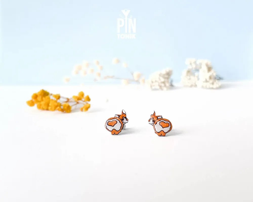 Jewelry - Welsh Corgi Stud Earrings - Funny Corgi Butt Gift for Dog Lovers - PINTONIK