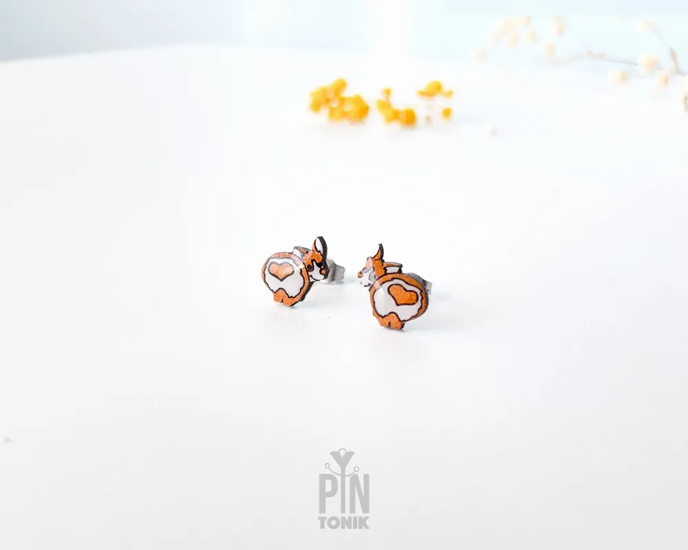Jewelry - Welsh Corgi Stud Earrings - Funny Corgi Butt Gift for Dog Lovers - PINTONIK