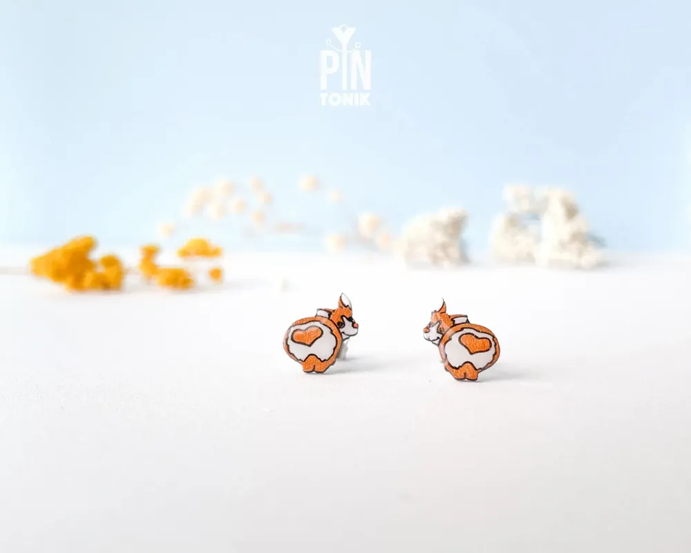 Jewelry - Welsh Corgi Stud Earrings - Funny Corgi Butt Gift for Dog Lovers - PINTONIK