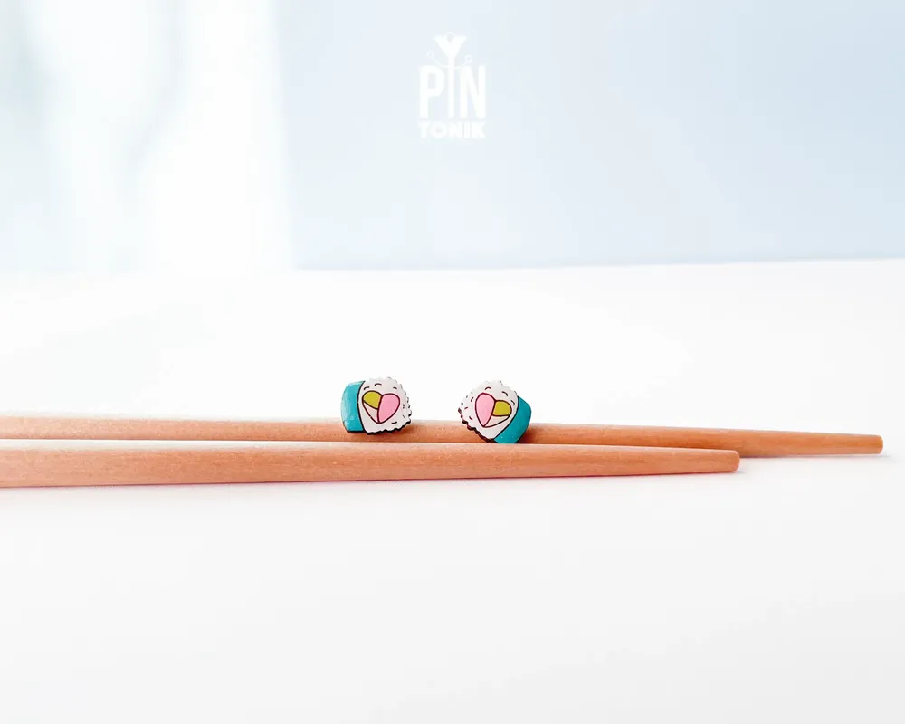 Bijoux - Boucles d'oreilles sushi originales - Bijoux en bois en forme de nourriture - PINTONIK