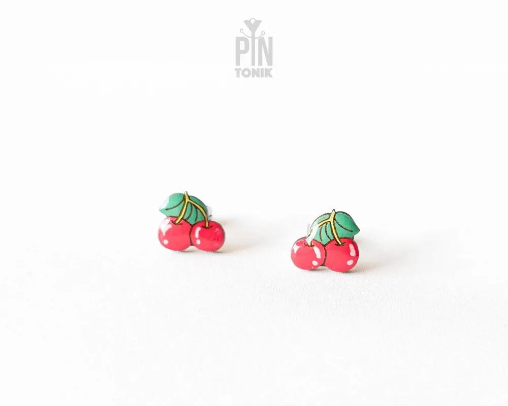 Bijoux - Boucles d'oreilles puces cerise rouge - Bijoux miniatures en forme de fruit - PINTONIK