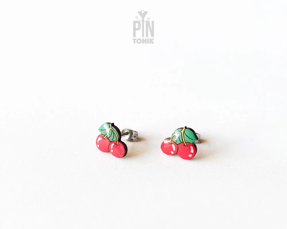 Bijoux - Boucles d'oreilles puces cerise rouge - Bijoux miniatures en forme de fruit - PINTONIK