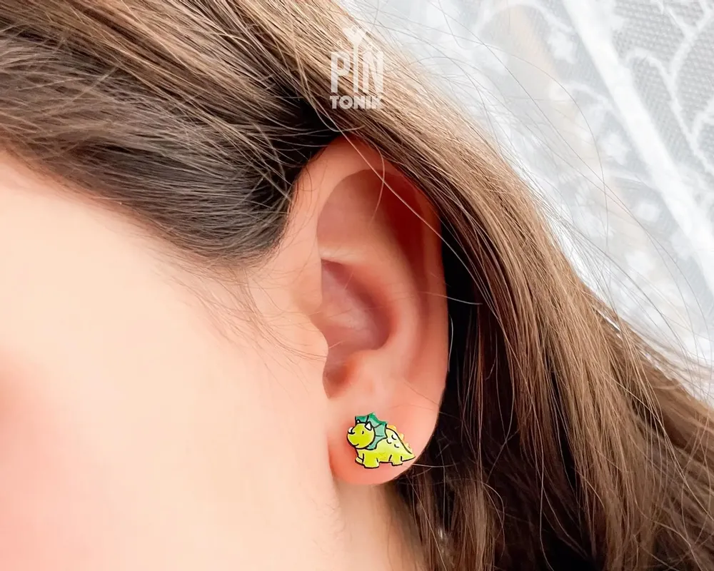 Bijoux - Boucles d'oreilles Triceratops - Bijoux dinosaure en bois - PINTONIK