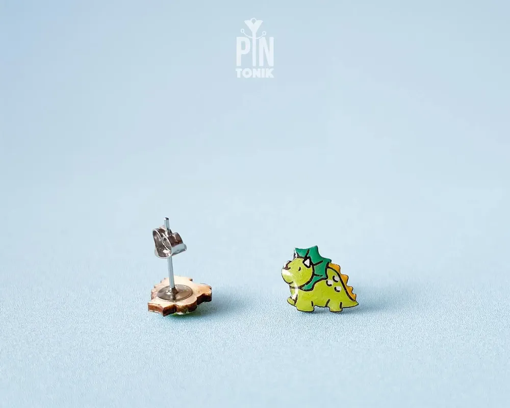 Bijoux - Boucles d'oreilles Triceratops - Bijoux dinosaure en bois - PINTONIK