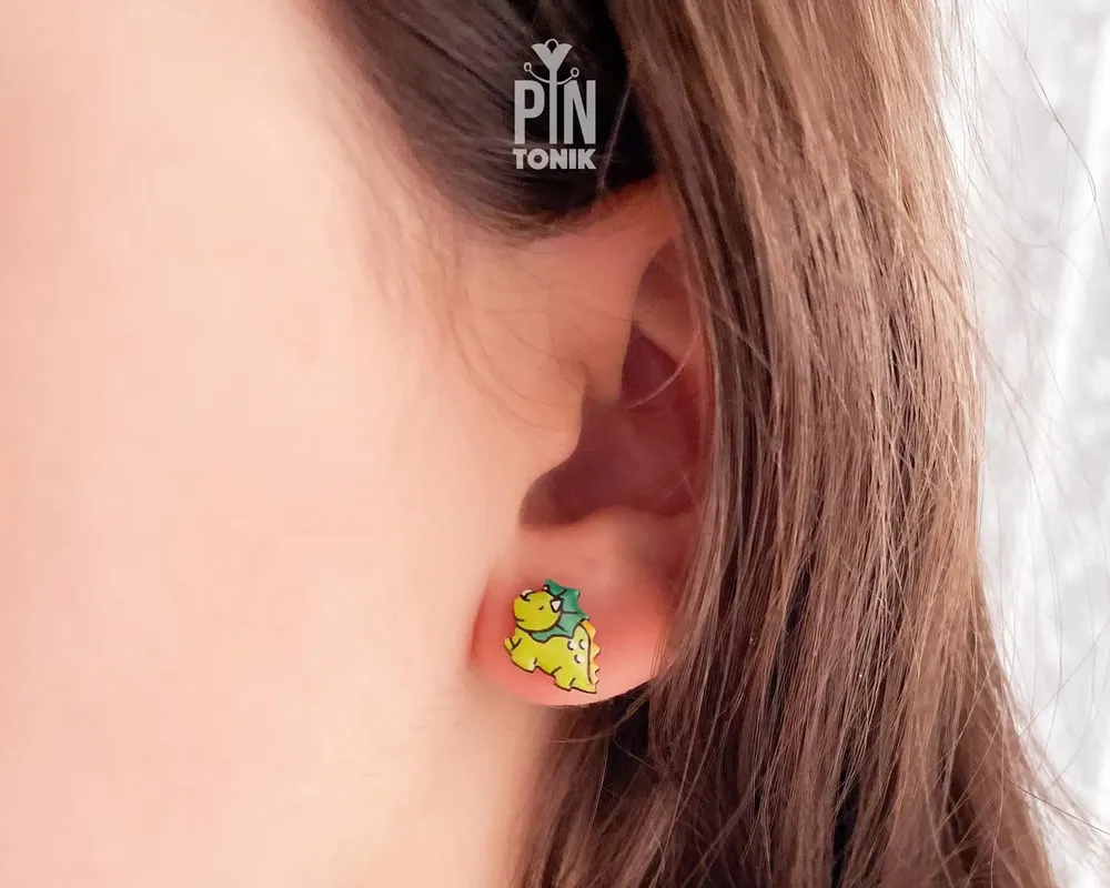 Bijoux - Boucles d'oreilles Triceratops - Bijoux dinosaure en bois - PINTONIK