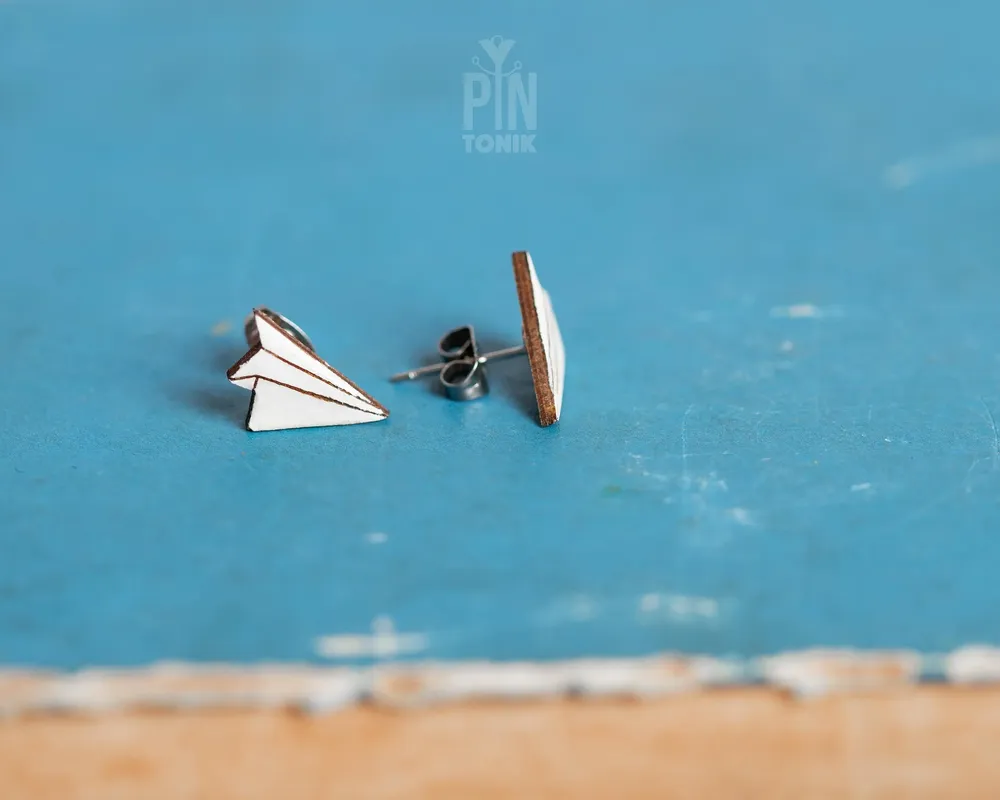 Jewelry - Origami Paper Airplane Funky Earrings - Minimalist Japanese Earrings - Whimsical Travel Gift - PINTONIK