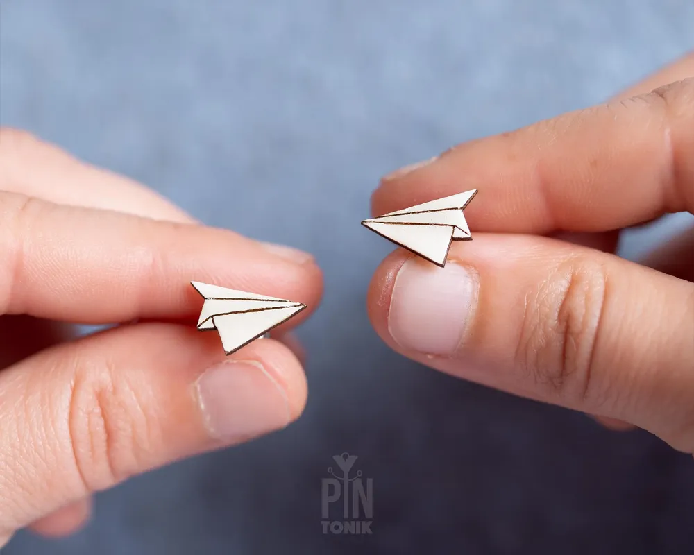 Jewelry - Origami Paper Airplane Funky Earrings - Minimalist Japanese Earrings - Whimsical Travel Gift - PINTONIK