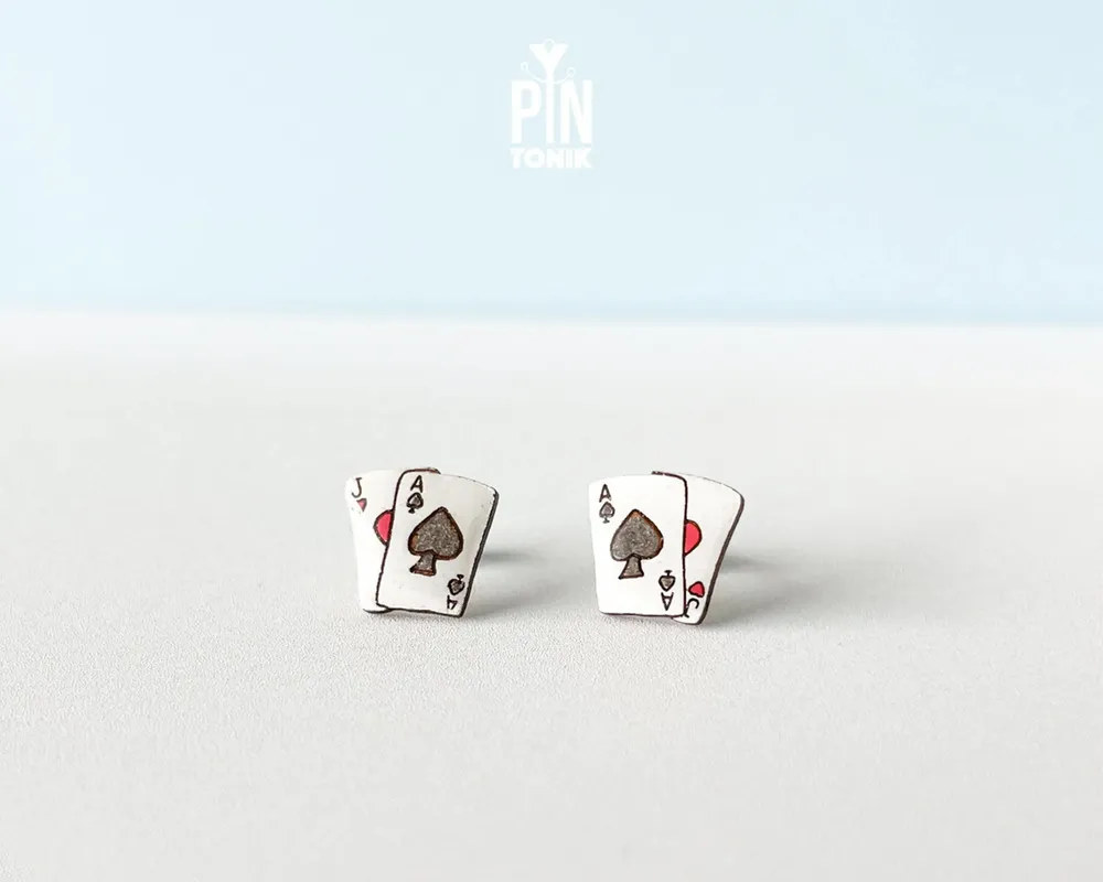 Jewelry - Poker Cards Earrings - Las Vegas Gambling Gifts for Poker Player, Bridge Player or Funny 50th Birthday Gift - PINTONIK
