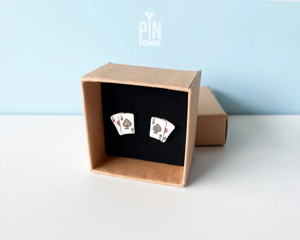 Jewelry - Poker Cards Earrings - Las Vegas Gambling Gifts for Poker Player, Bridge Player or Funny 50th Birthday Gift - PINTONIK